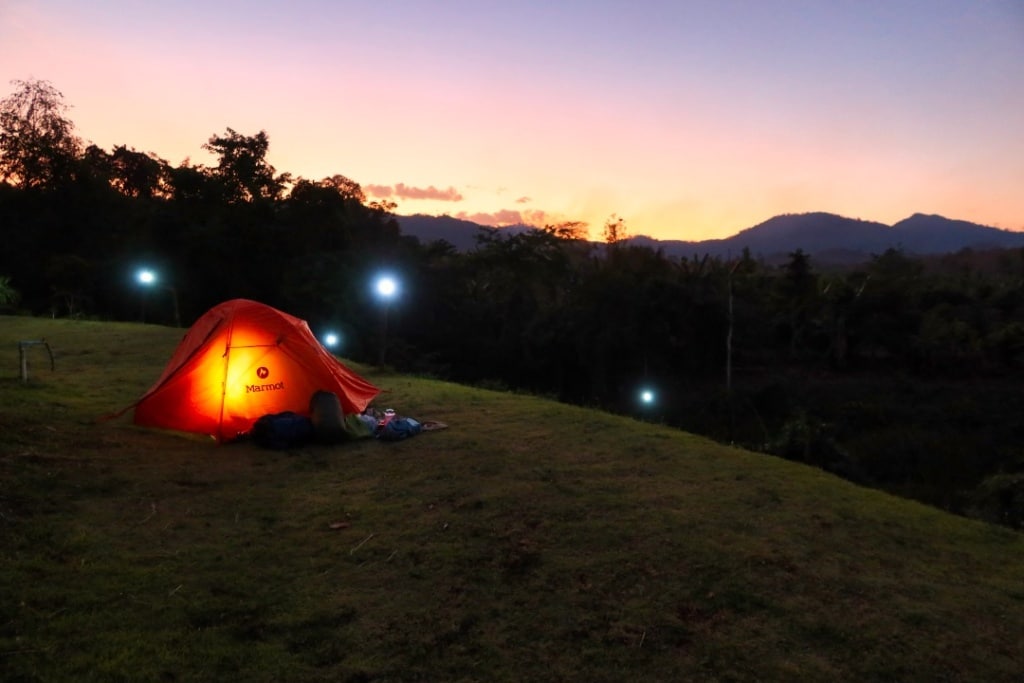 Tent lite up in Doi Phu Nang National Park. A true camp Thailand. 