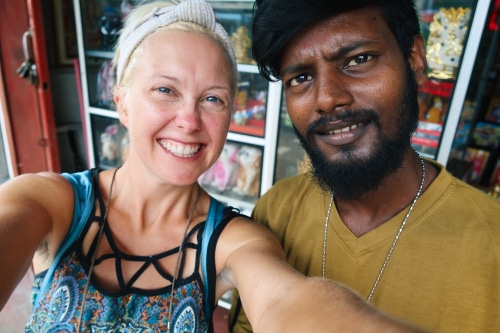 Dotti and local posing in downtown Jaffna.