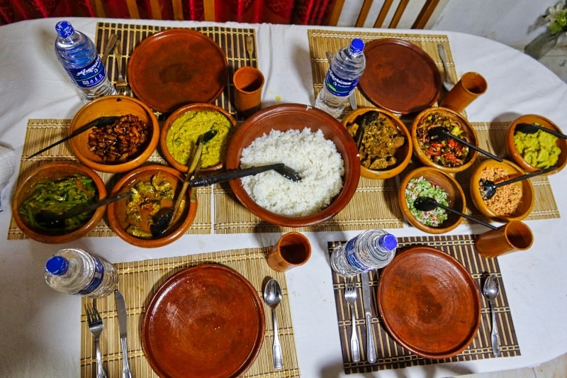 Food set on a table at Nilaveli Beach