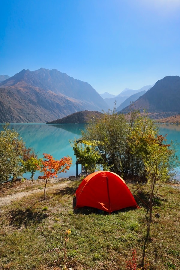 Camping on the edge Iskanderkul Lake