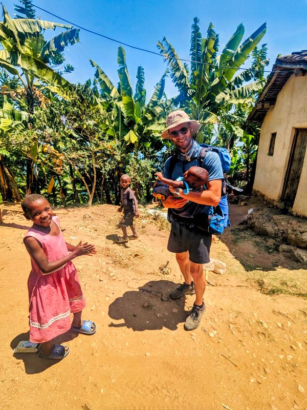 Meeting locals while hiking in Rwanda 
