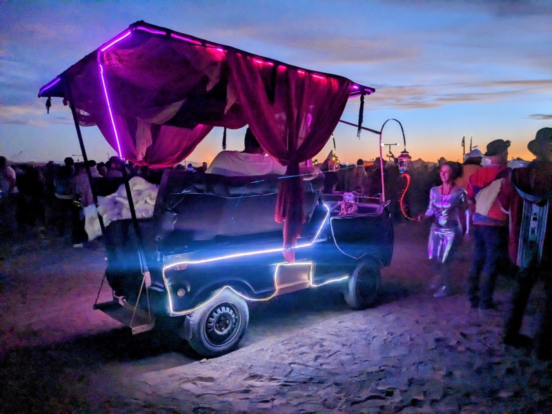 A mutant vehicles moving through the playa in AfrikaBurn 