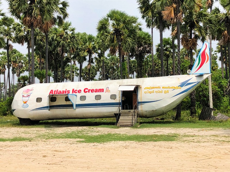 An ice cream parlor in the body of an airplane. 