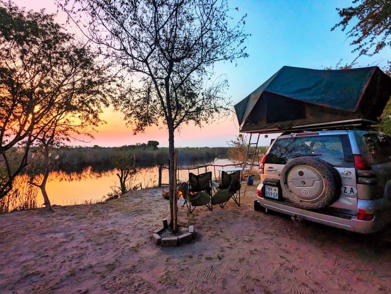 Camping on the banks of the Kavango River